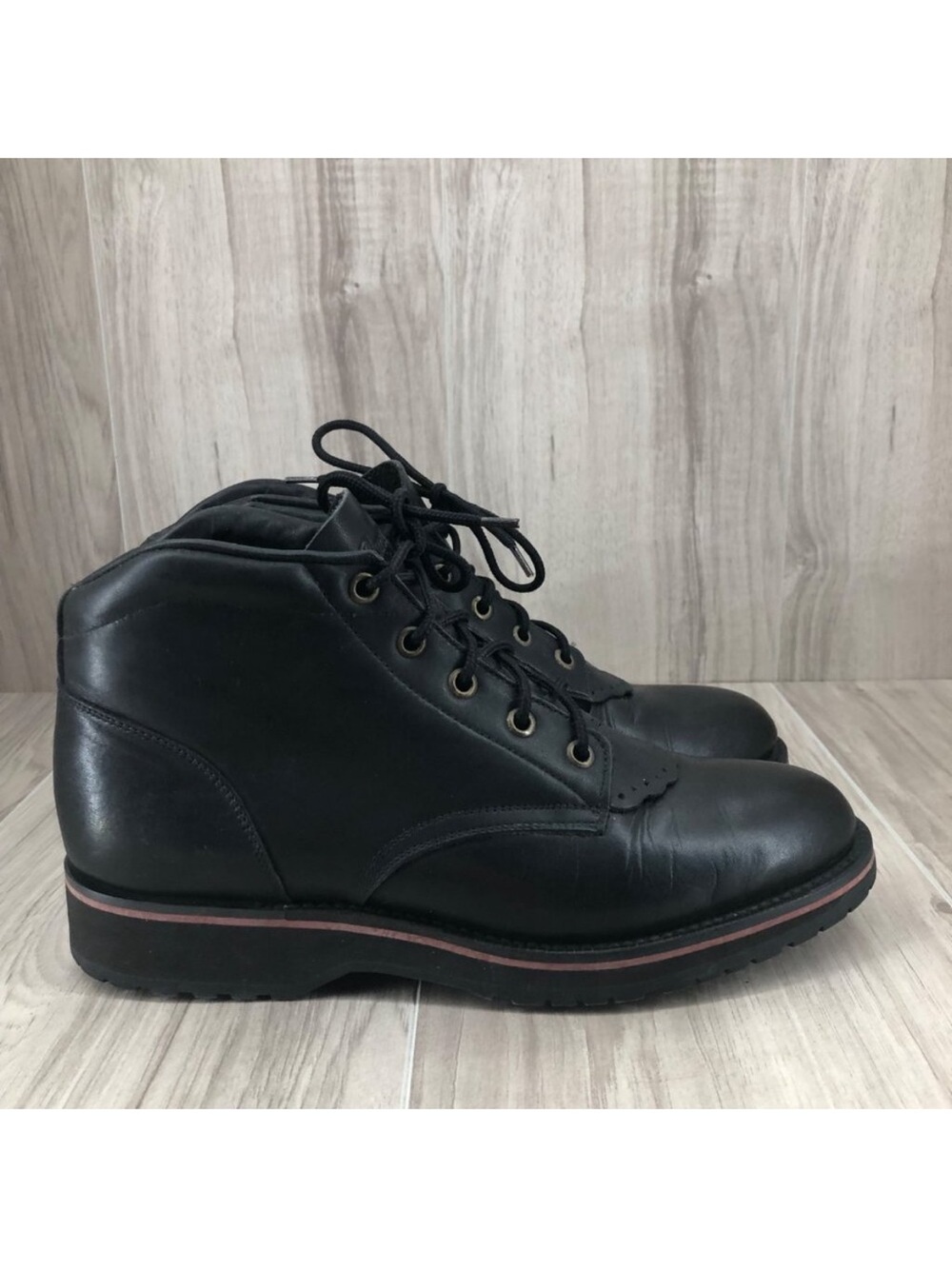 Tony Lama Ankle Boots Womens 8C Woodland Black Leather Lace Up Booties